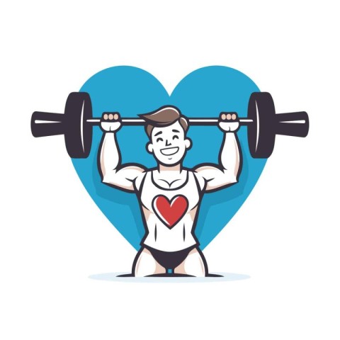 Man lifting barbell in heart shape. Sport and fitness concept. V