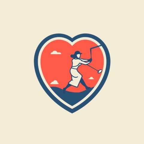 Golf club emblem in heart shape. Vector illustration. flat desig