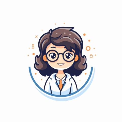 Cute girl doctor in glasses with stethoscope. Vector illustratio