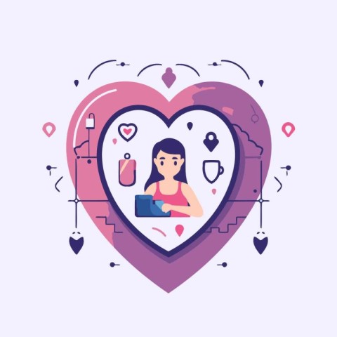 Vector illustration of a woman with a laptop in the shape of a h