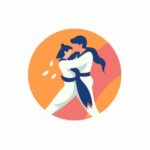 Karate vector illustration. Man and woman in kimono.