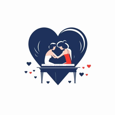 Couple in love playing the piano. Flat style vector illustration