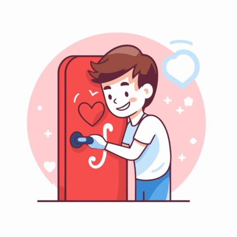 Man with heart on the door. Vector illustration in cartoon style