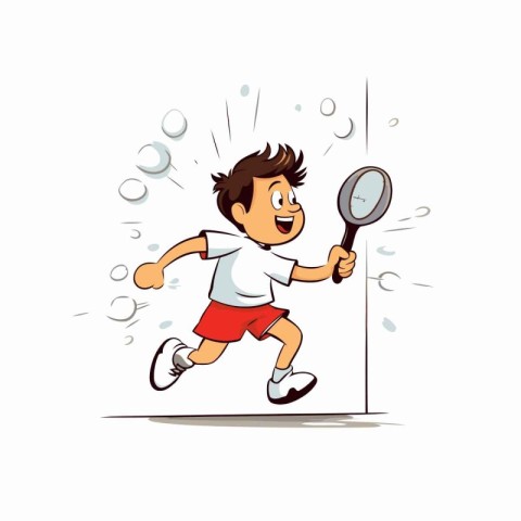 illustration of a boy playing badminton with a magnifying glass