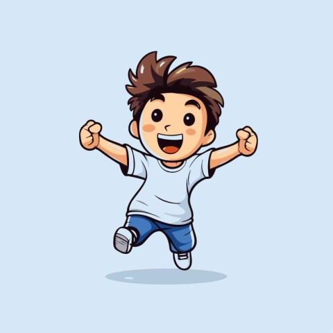 Cute boy jumping and running cartoon vector illustration. Vector