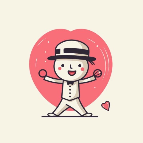 Cute cartoon man with heart. Valentines day vector illustration.