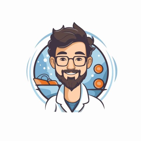 Hipster man in a white coat and glasses. Vector illustration.