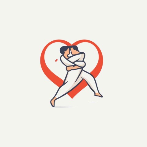 Karate man in a red heart. Vector illustration in flat style.