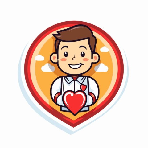 Vector Illustration of a Smiling Man Holding a Red Heart in His