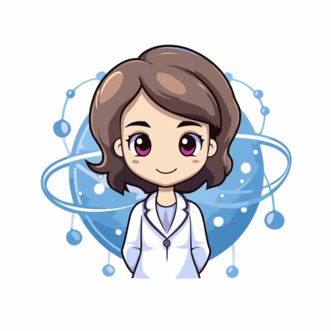 cute little girl with science icon over white background. colorf