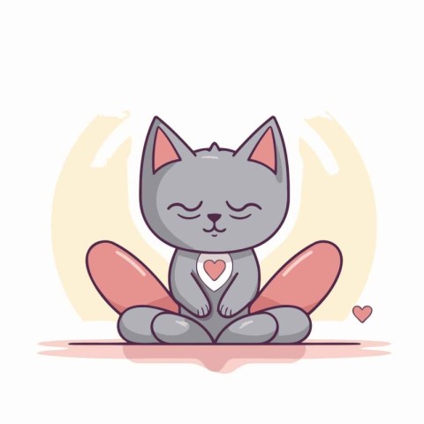 Cute cat meditating in lotus position. Vector illustration.