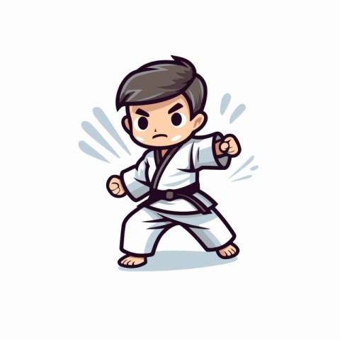 Taekwondo - Vector Cartoon Illustration of a Karate Boy