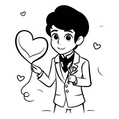 Vector illustration of a boy in a wedding suit holding a heart s