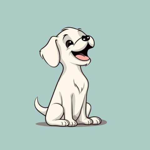 Cute cartoon white labrador retriever sitting. Vector illustrati