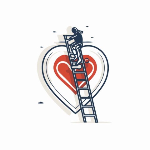 Man climbing a ladder to the heart. Love concept. Vector illustr