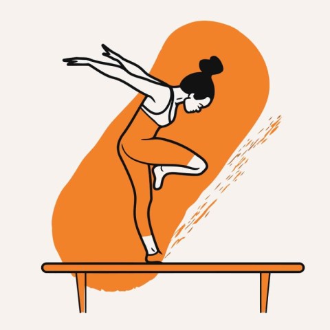 Vector illustration of a woman doing gymnastics on a balance bea