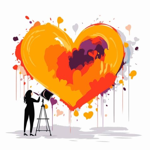 Vector illustration of a girl with a telescope and a heart on wh