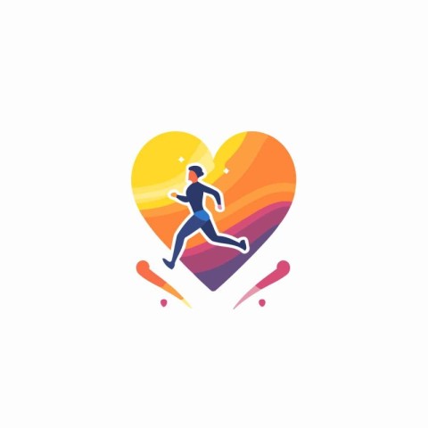 Running heart logo design template. Sport and fitness logo vecto