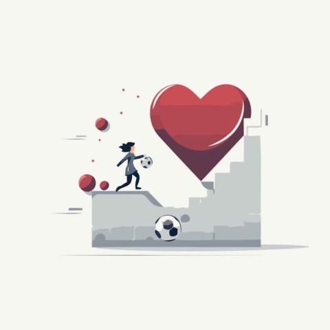 Soccer player with ball and heart. Flat style vector illustratio