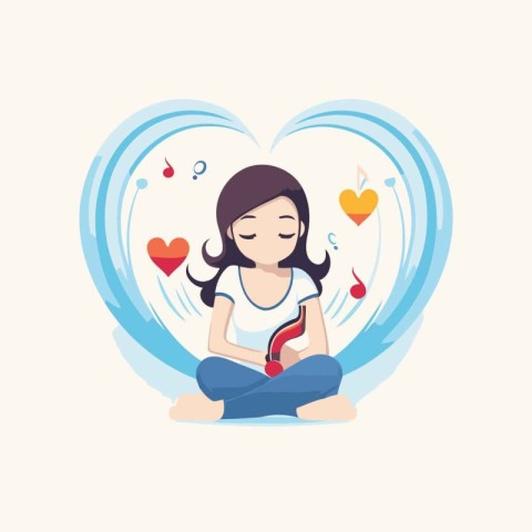 Girl meditating in lotus position. vector illustration in flat s