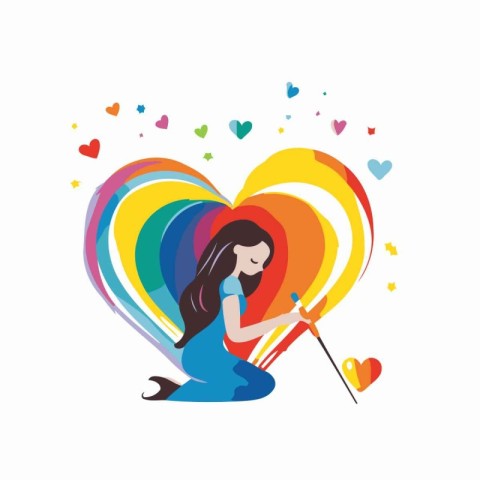 Cupid girl with a bow and arrow in the form of heart vector Illu