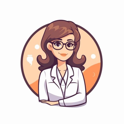 Female doctor cartoon character with glasses. Vector illustratio