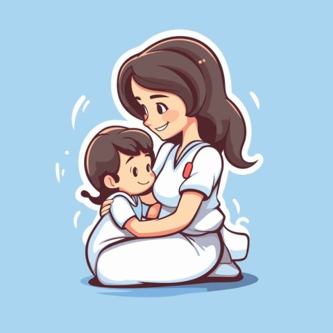 Mother and daughter hugging each other. Vector illustration in c