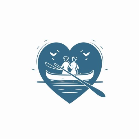 Couple in a boat with a paddle in the heart. Vector illustration