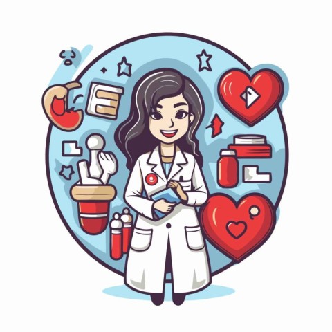 Vector illustration of a female doctor holding a stethoscope in