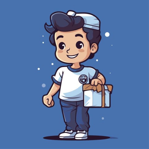 Cute boy with a gift. Vector illustration in cartoon style.