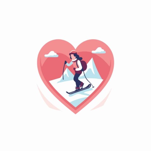 Vector illustration of a man and a woman on skis in the shape of