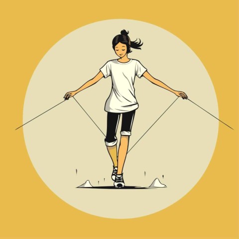 Sporty young woman doing exercises. Vector illustration in carto