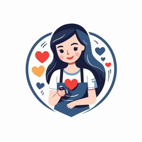 Beautiful girl with a heart in her hands. Vector illustration.