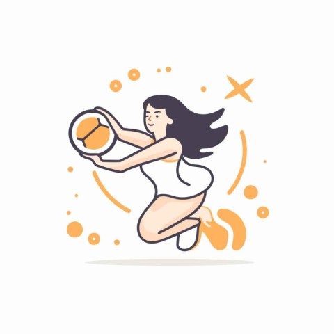 Vector illustration of a woman running with a volleyball ball in