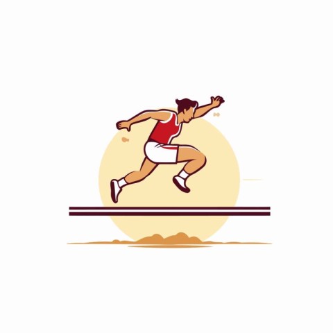 Athlete running on the racetrack. Flat vector illustration.
