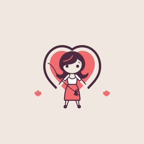 Cute girl cupid with bow and arrow in heart shape vector illustr