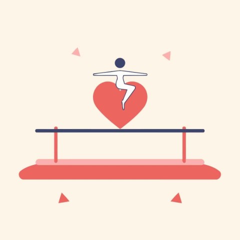 Ballet dancer with heart. Vector illustration in flat design sty