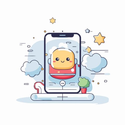 Smartphone with cute santa claus character. Vector illustration.