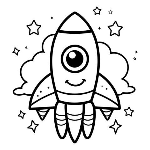 Coloring book for children: rocket. Vector illustration in black