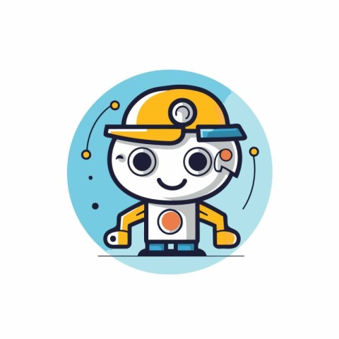 Cute robot with helmet and goggles. Vector illustration in flat