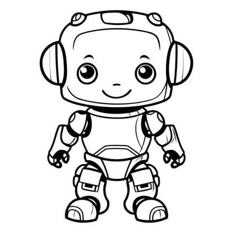 Cute little robot with headphones. Vector illustration for color