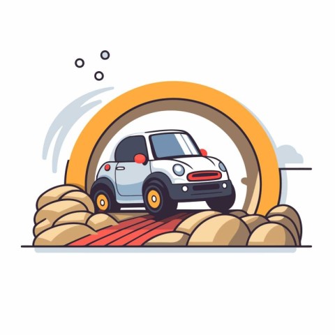 Car on the road. Flat style vector illustration isolated on whit