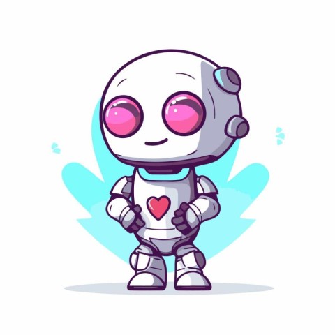 Cute robot with love heart. Vector illustration in cartoon style