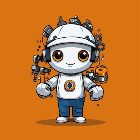 Cute cartoon robot. Vector illustration. Cartoon style. Isolated