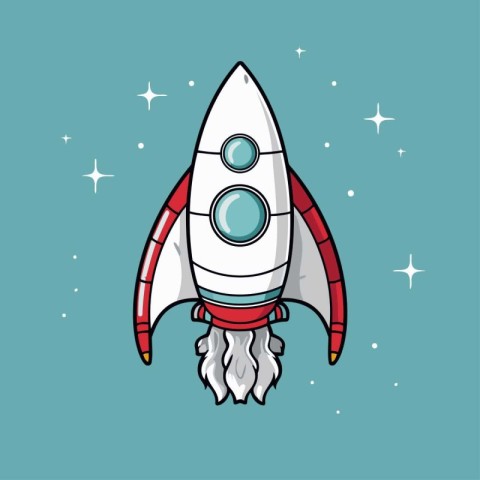 Rocket icon in flat style. Spaceship vector illustration on blue