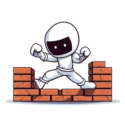 Cartoon Astronaut Running on Brick Wall - Vector Mascot Characte