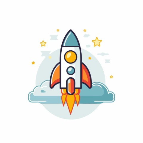 Rocket icon in flat line style. Startup vector illustration on w