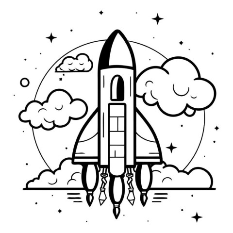 Rocket and clouds design. Spaceship aircraft space shuttle shutt