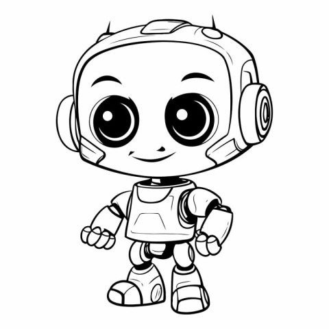 Cute cartoon robot. Vector illustration for coloring book or pag