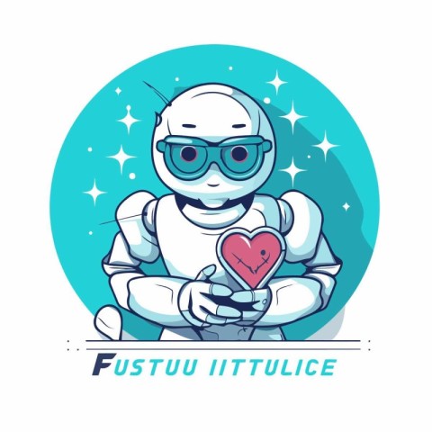 Futuristic cute robot with heart. Futuristic character. Vector i